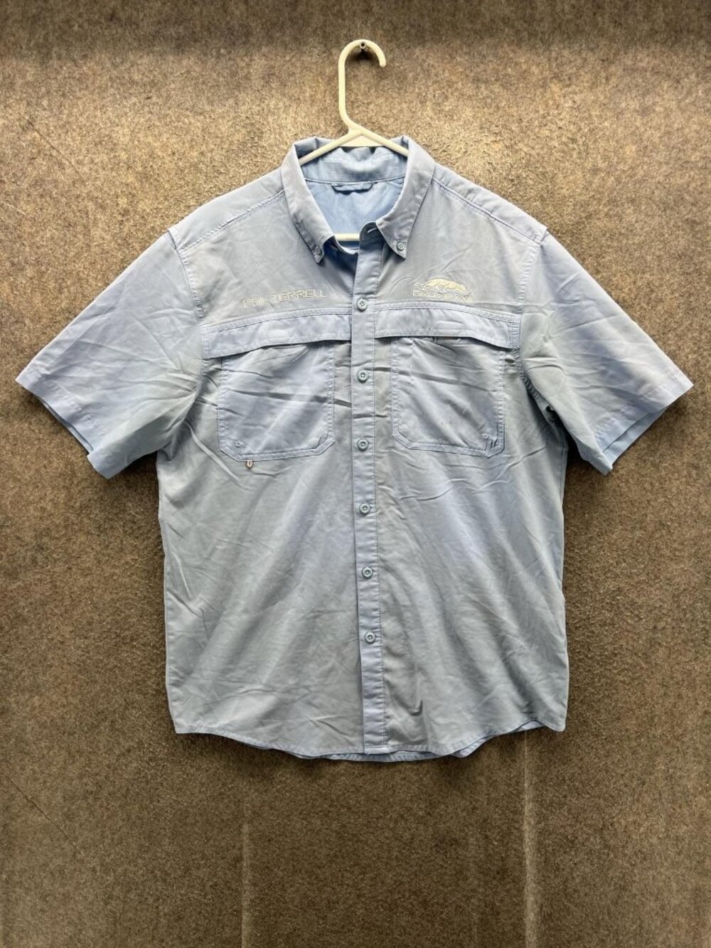 BAW Shirt Men Medium Blue Casual Short Sleeve Button Up Fishing Pockets